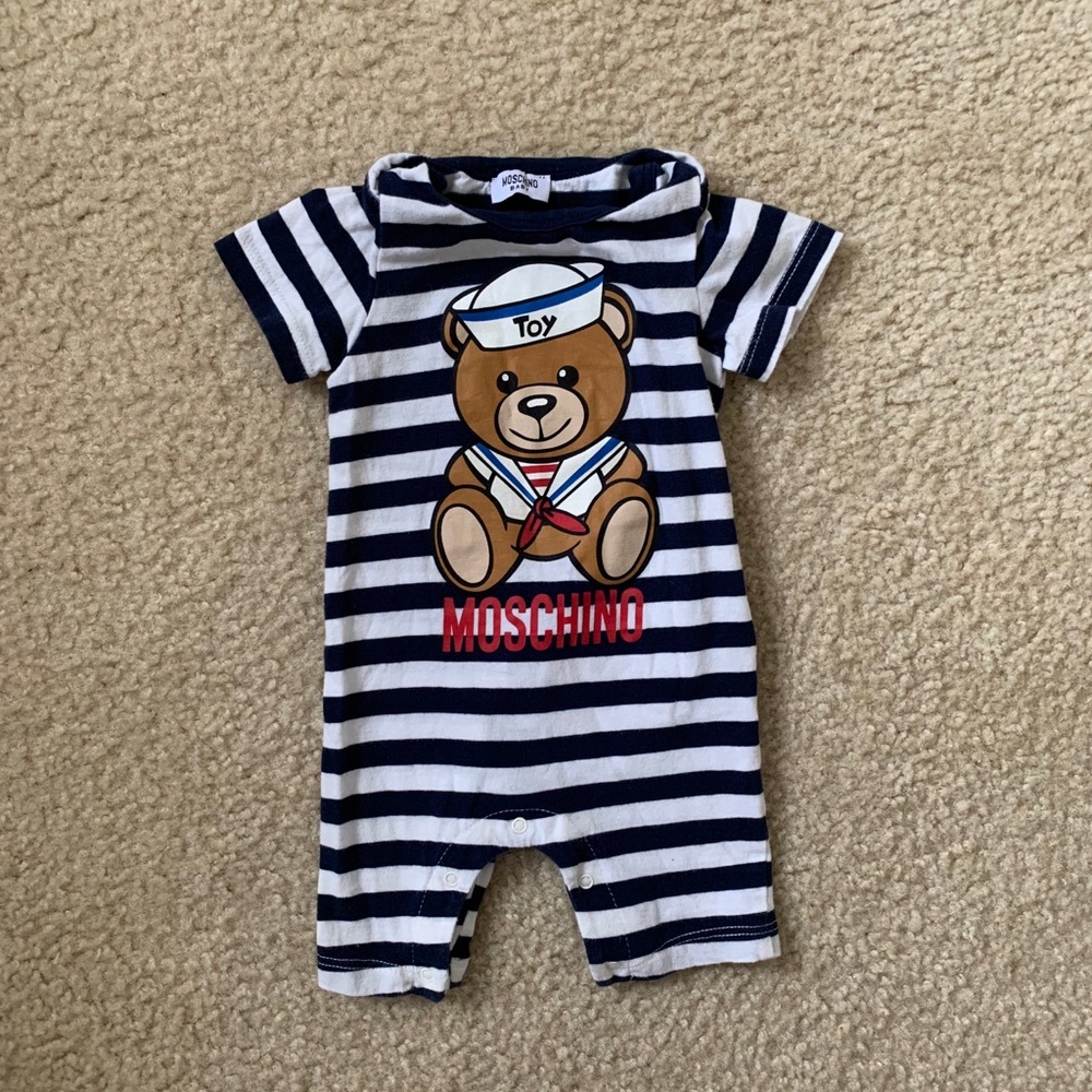 Moschino Navy and White Striped Bodysuit